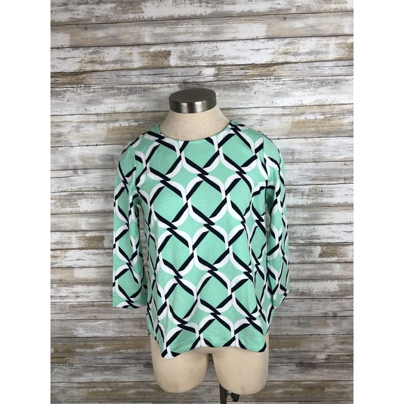 crown & ivy Tops - Crown & Ivy Top Geometric Print Knit Shirt Size XS Mint Green Navy